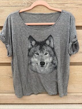 Haute Hippie Gray Wolf Face Short sleeve soft  thin Sleeve Tee hippie boho